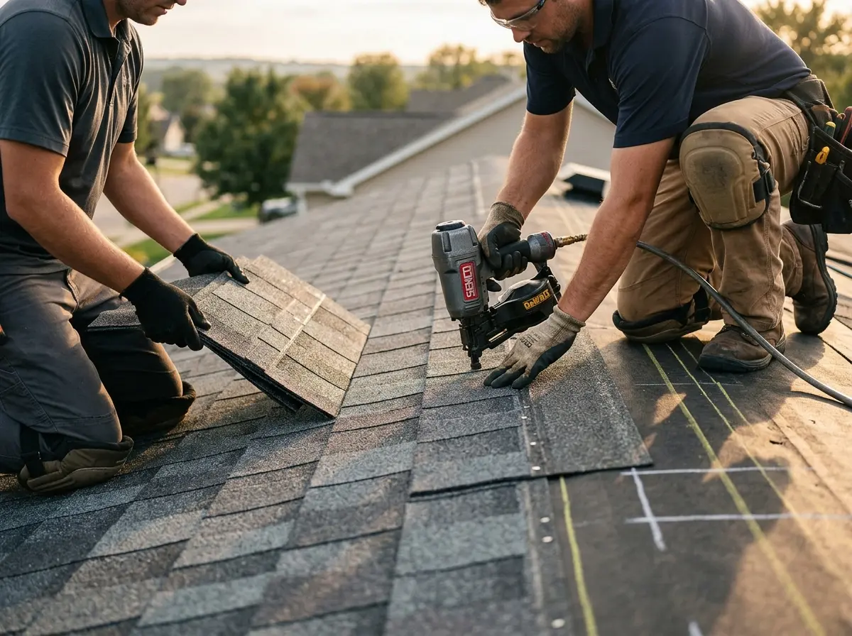 Professional roofer working on a residential roof in West Loch Estate